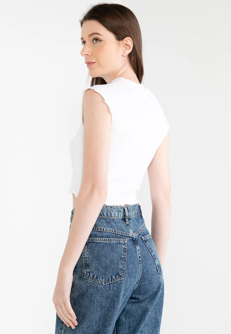 Топ укороченный, rib, Tommy Jeans Tommy Hilfiger, белый — фото 2