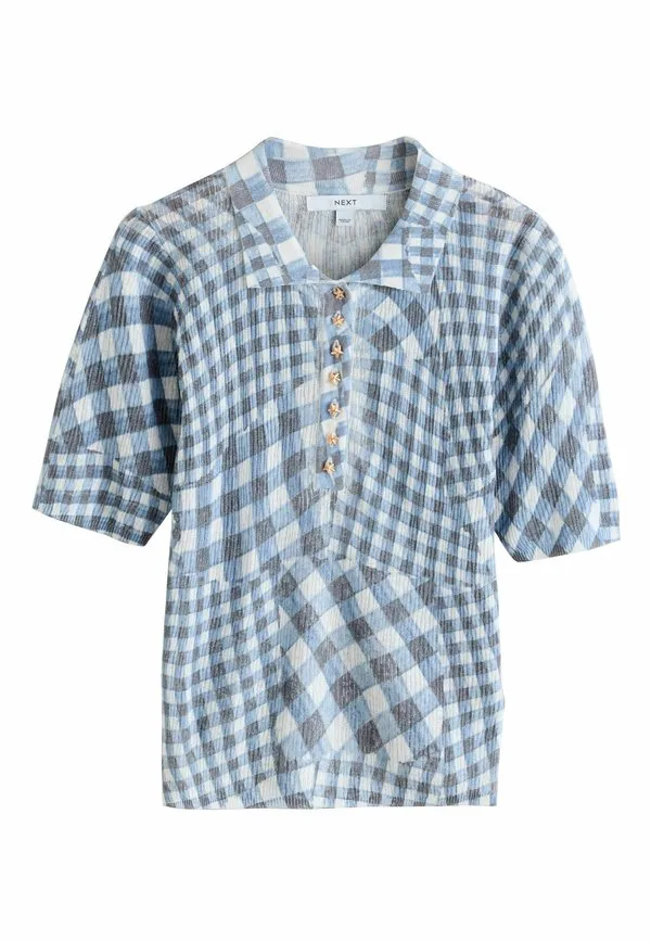 Текстурированная рубашка-поло стандартного кроя Next, White Blue Gingham