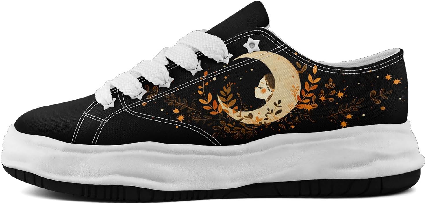 

Кроссовки на холщовой основе AWSOLE для женщин и мужчин с принтом Луны, Солнца и Звезд, художественные низкие повседневные кроссовки, удобная легкая унисекс обувь, белый/черный/коричневый/бежевый