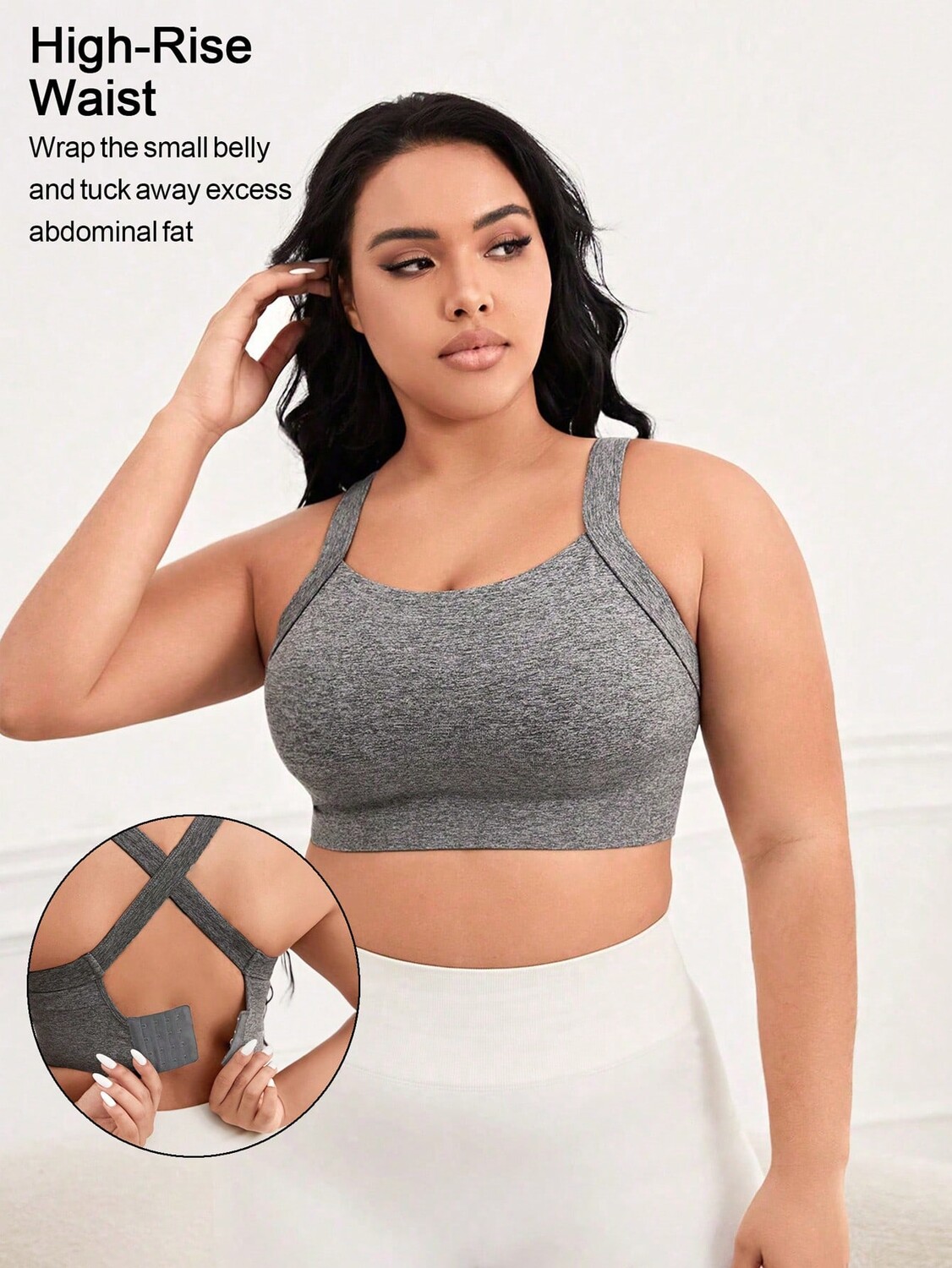 

Yoga Basic Plus Спортивный бюстгальтер, однотонный, завязки сзади Shein, серый