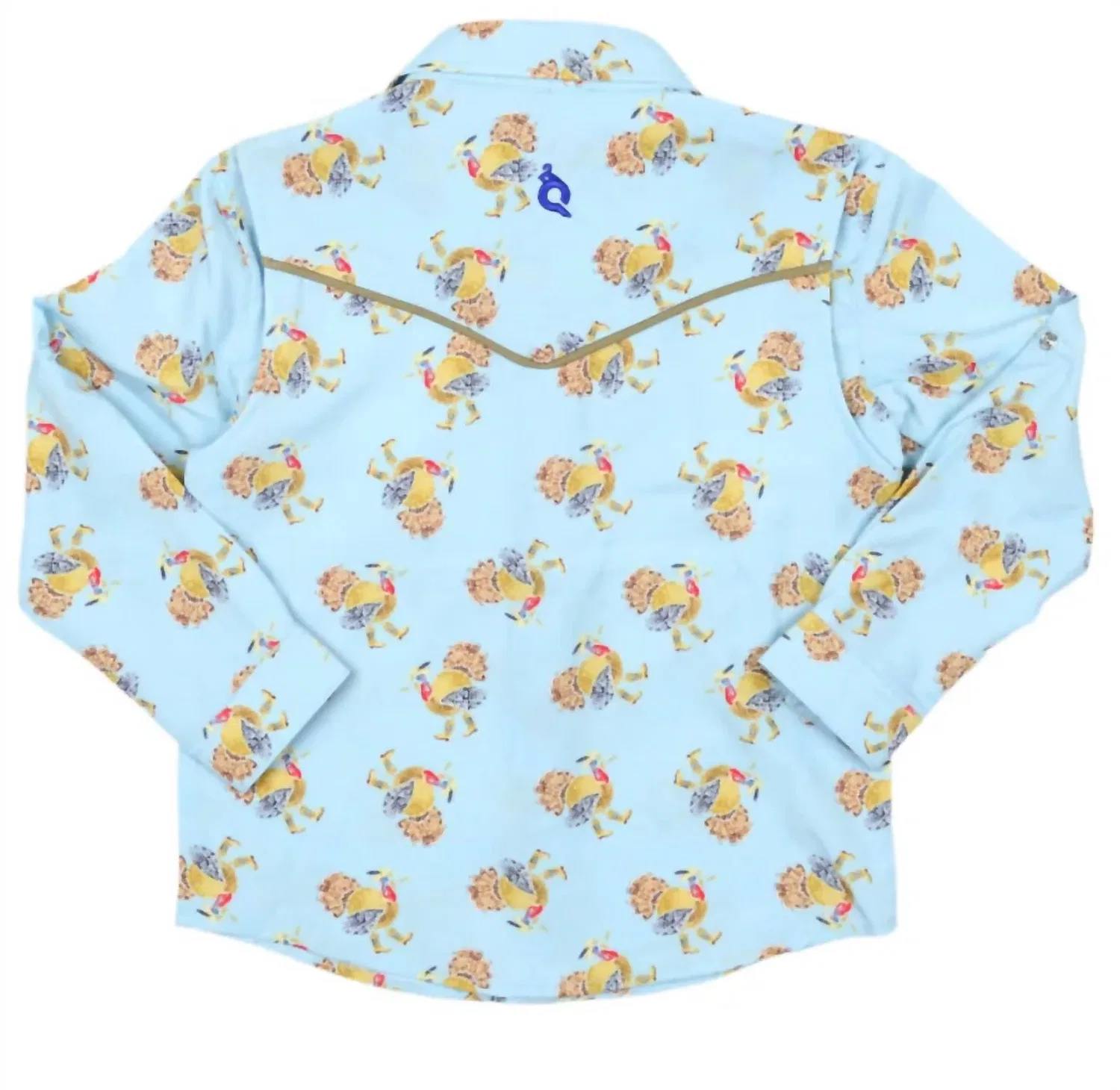 Blue Quail Clothing Co Детская рубашка с длинными рукавами и жемчужными пуговицами в виде индейки, синяя — фото 2