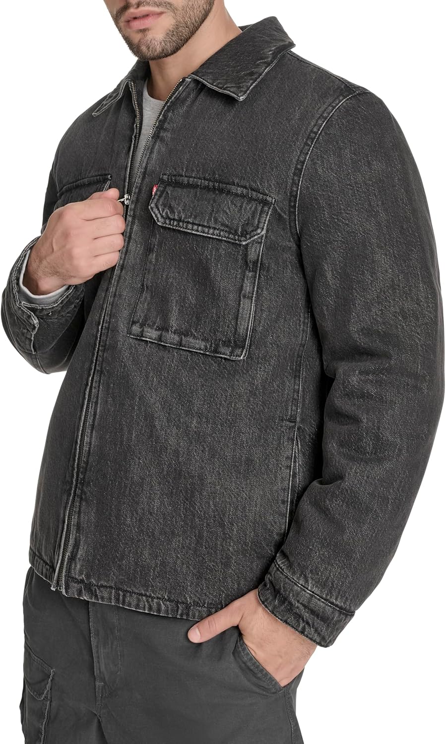 Мужская рабочая куртка Levi's с двумя нагрудными карманами, Black Wash Denim Filled — фото 3