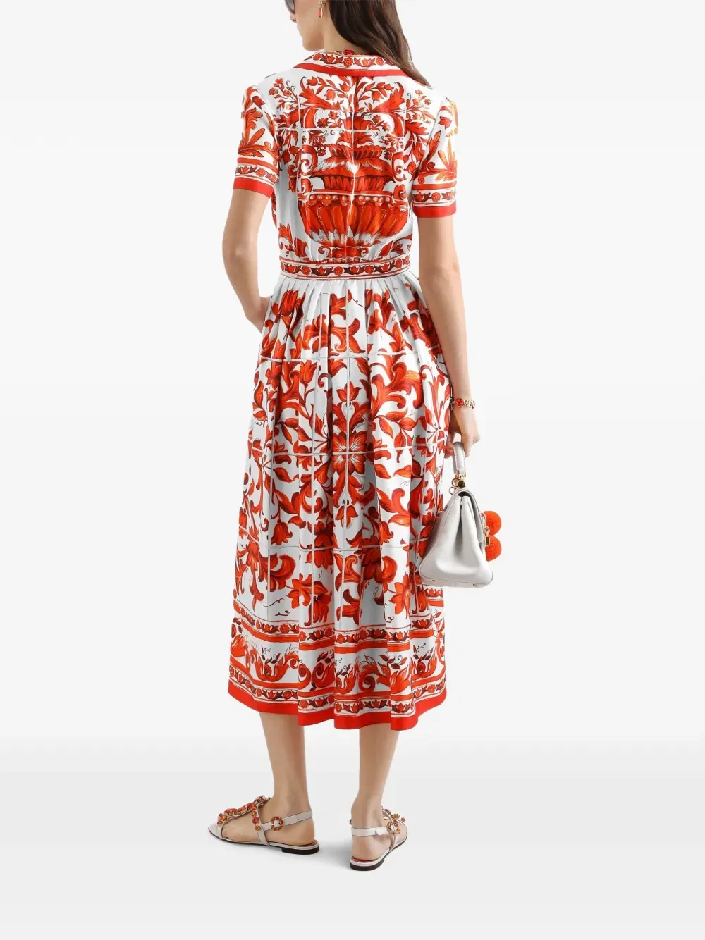 Платье из саржи с майоликовой печатью Dolce & Gabbana, красный — фото 3