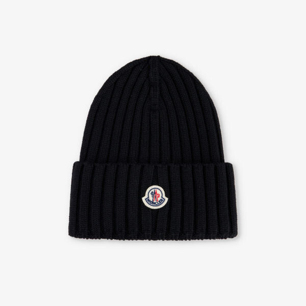 

Шапка-Бини из шерстяной пряжи с фирменной аппликацией Moncler, черный