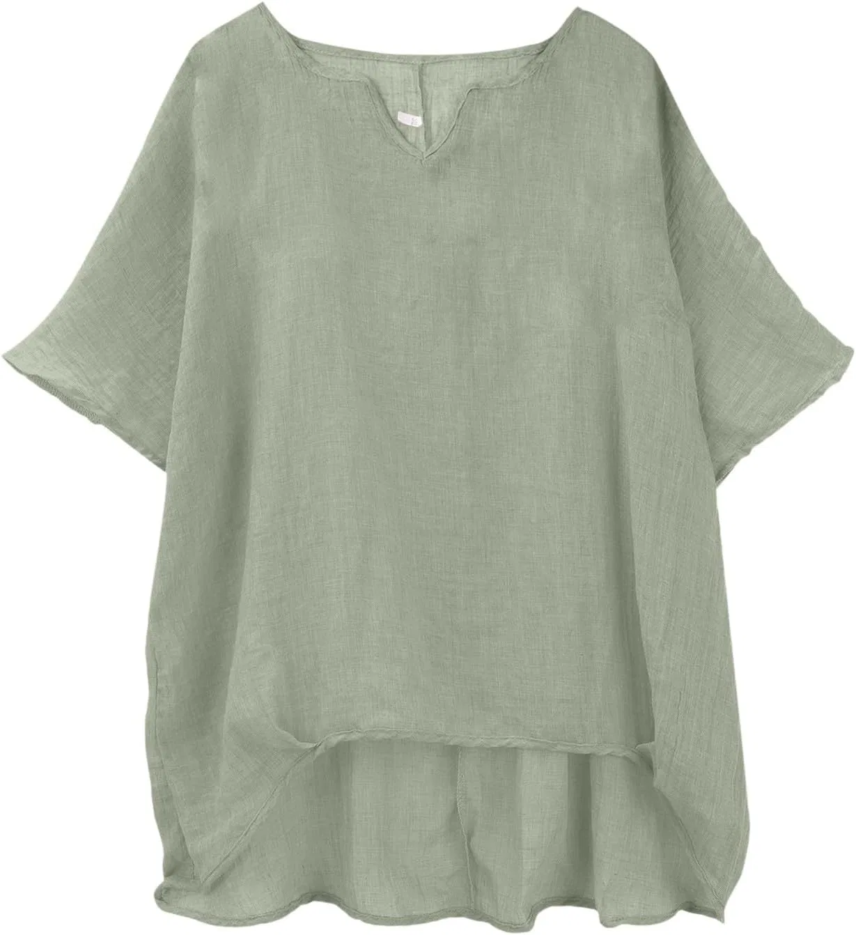 Футболка богемная из льна и хлопка оверсайз, A-mint Green — фото 3