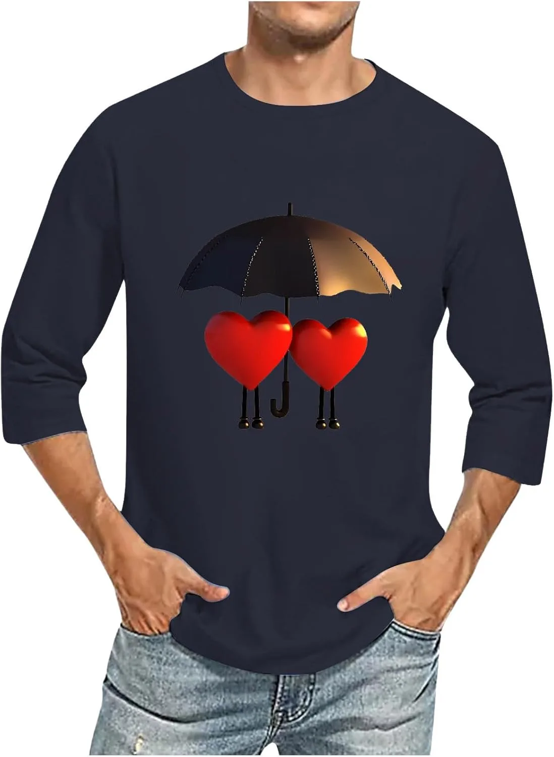 

Футболка с принтом в виде сердца для тренировок, 3/4 рукава, M-5XL