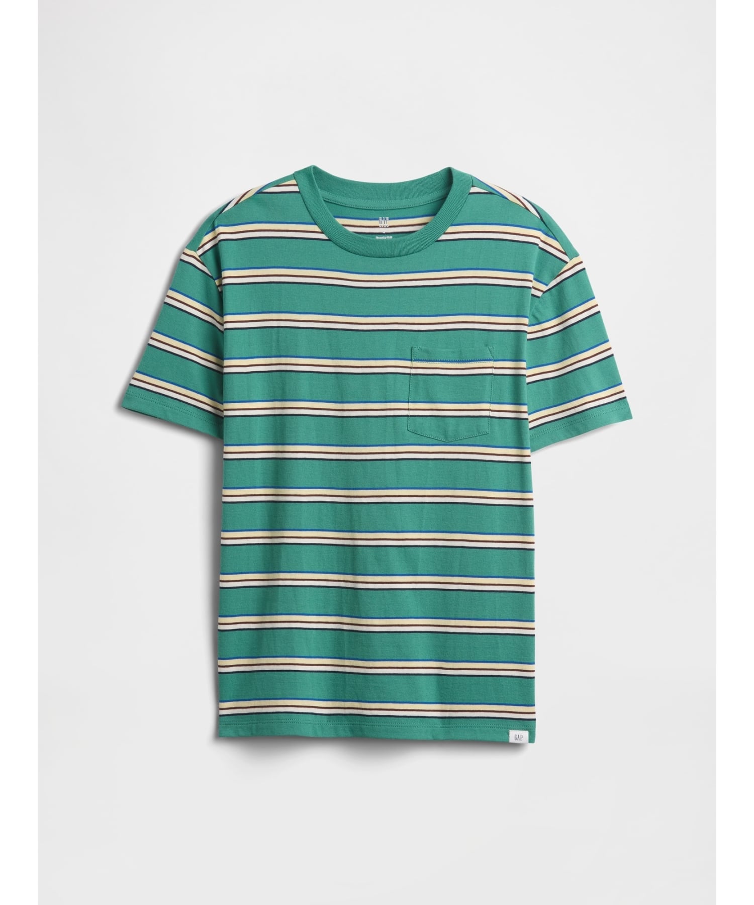 (K) Повседневная мягкая полосатая футболка с карманом (детская) GAP, GREEN_STRIPE