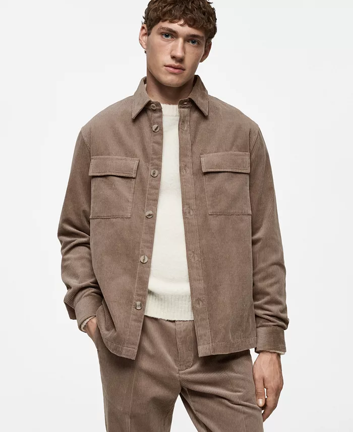 

Мужская облегающая вельветовая рубашка-оверсайз MANGO, серый