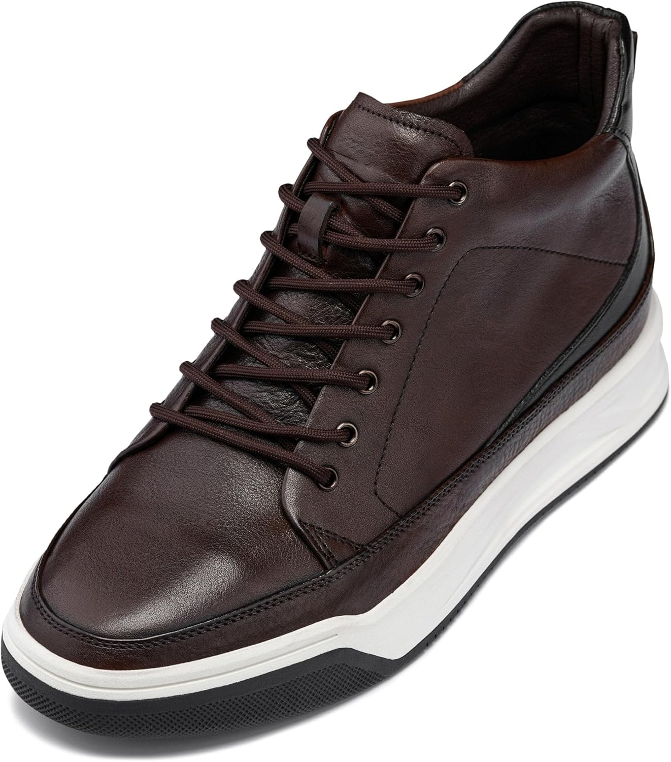 

Мужские невидимые ботинки-туфли CALTO с увеличением роста - премиальные кожаные кроссовки с высокими голенищами на шнуровке - прибавка роста 7 см, коричневый