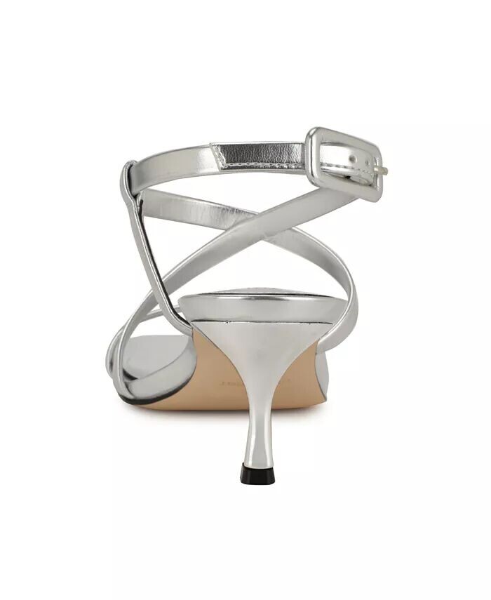 Женские босоножки Hanni Square Toe на каблуке-рюмочке Nine West, серебряный — фото 3