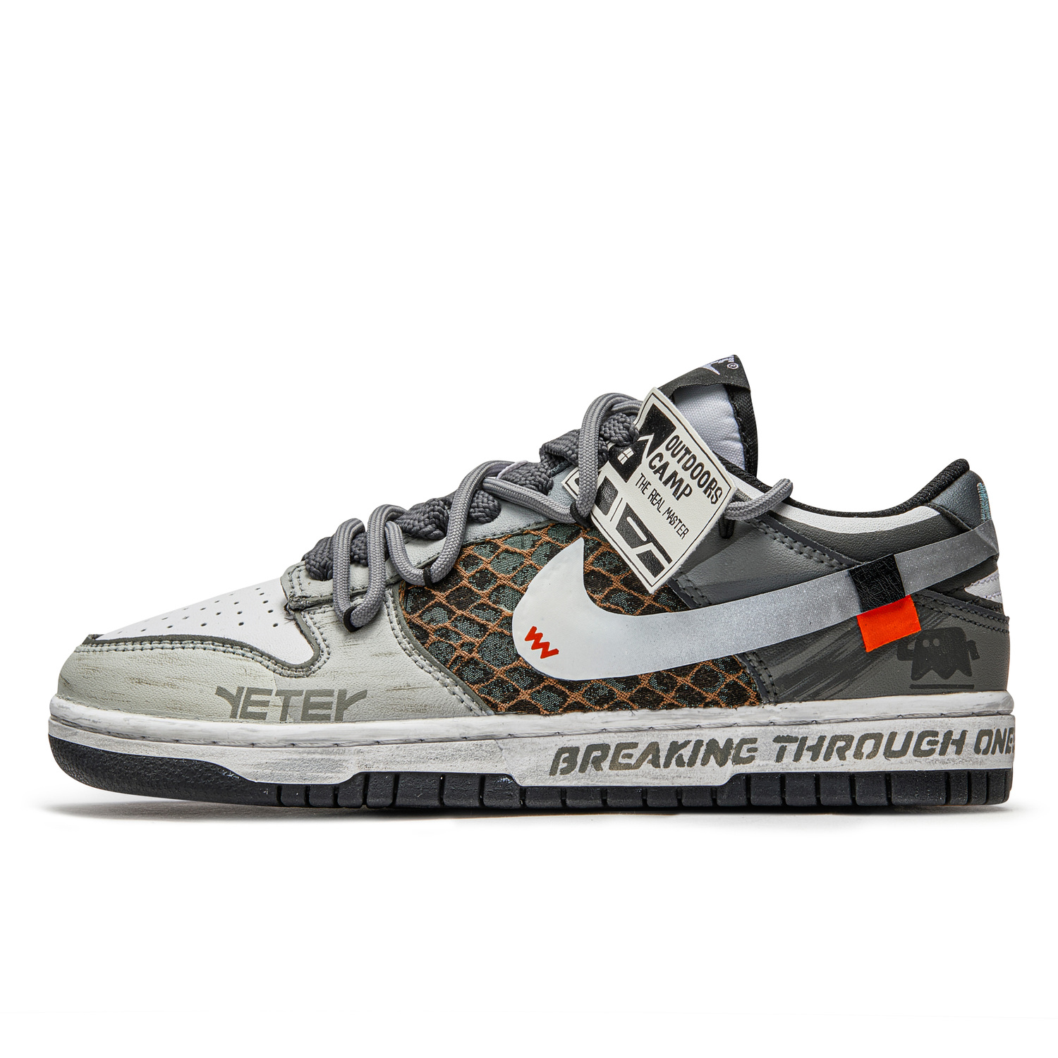 

Nike Туфли для скейтбординга Dunk Black с противоскользящей подошвой и амортизацией, низкие, для детей, серо-зелено-белые, для подростков
