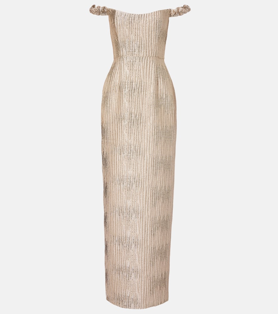 

Платье Yolanda с открытыми плечами из парчи Markarian, Gold Wavy Stripe