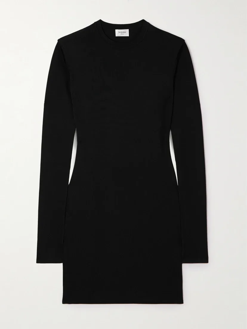 Вязаное мини-платье SAINT LAURENT, черный