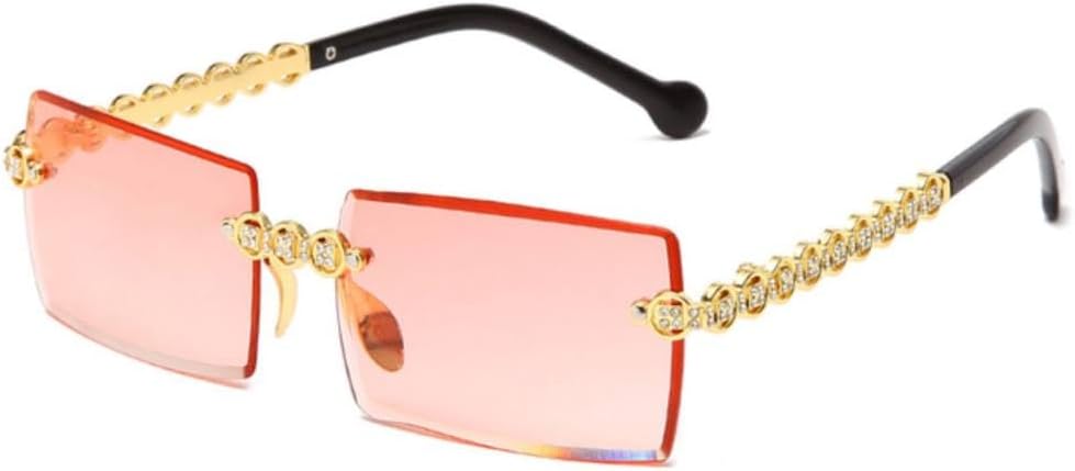 

Модные прямоугольные солнцезащитные очки без оправы с бриллиантовой оправой для женщин, маленькие квадратные металлические солнцезащитные очки с защитой от УФ-излучения UV400 MTZJH, 05