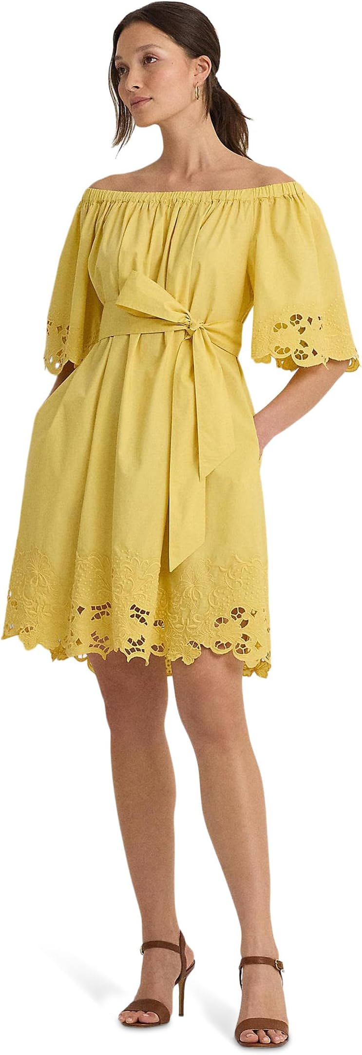 

Платье Lauren Ralph Lauren Eyelet Cotton Off-the-Shoulder Dress, цвет Primrose Yellow