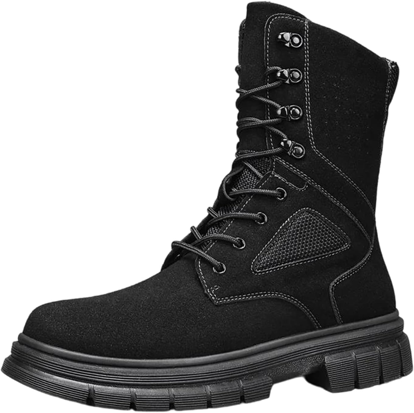 

Мужские ботинки на шнуровке из замши и кожи с высокой подошвой, противоскользящие, с теплой подкладкой, для улицы, с короткой стелькой для холодной погоды Alloaone, черный