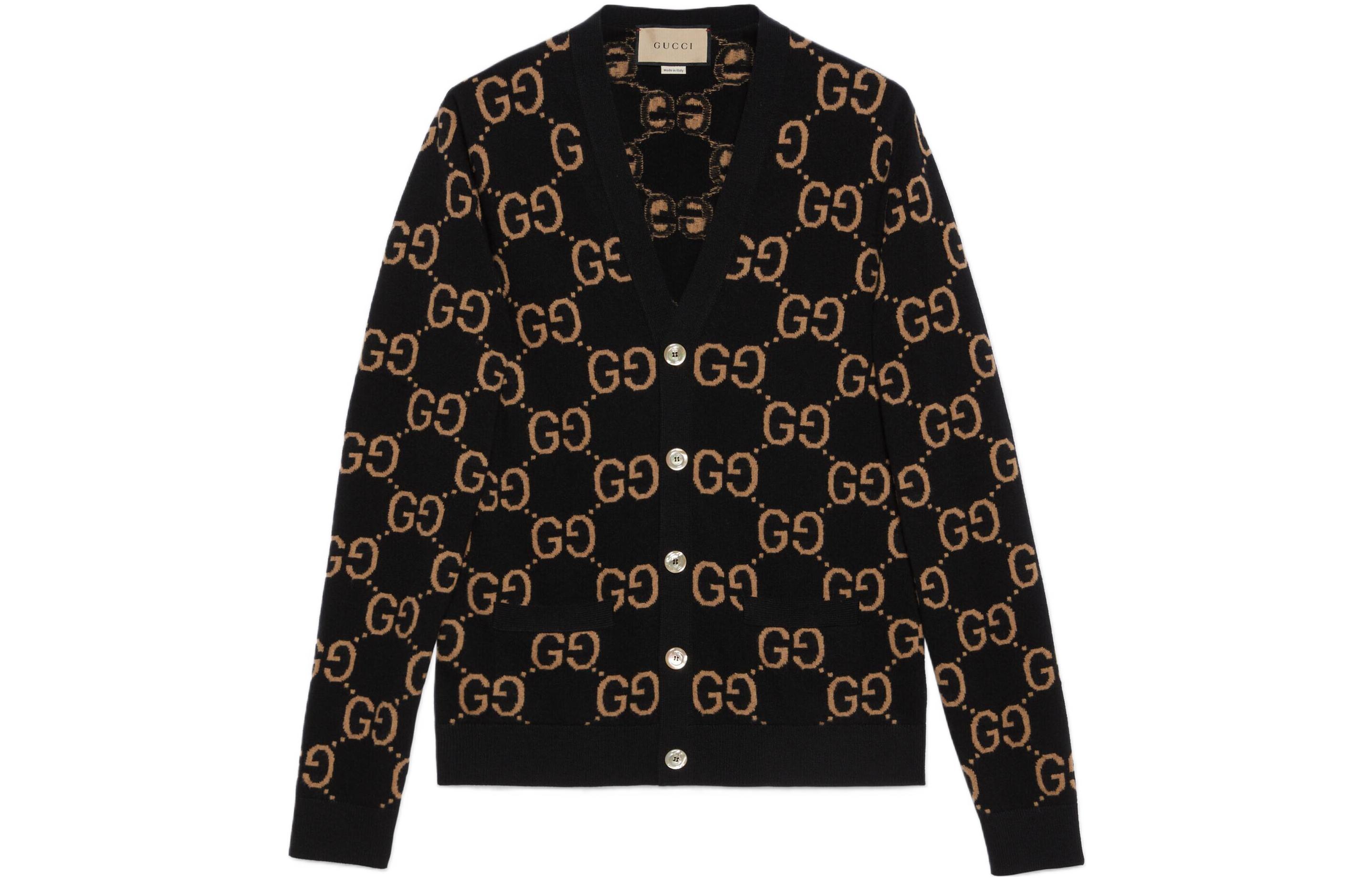 Джаккардовый кардиган на пуговицах GUCCI, черный — фото 3