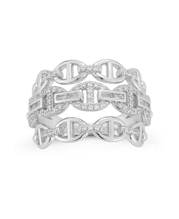 

Кольцо из серебра 14 карат с тремя рядами звеньев «Маринер» с позолотой Rachel Zoe, silver