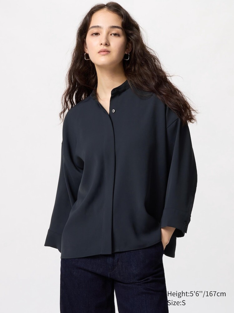 

Блуза с драпировкой рукав 3/4 Uniqlo, цвет 69 синий
