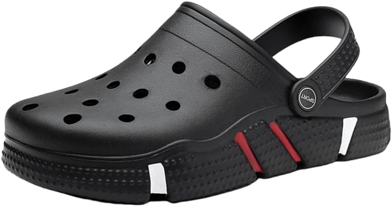 

Большие дышащие мужские садовые сабо с отверстиями - комфортная обувь для пары, пляжные, слипоны, противоскользящие Hhhchpm, черный