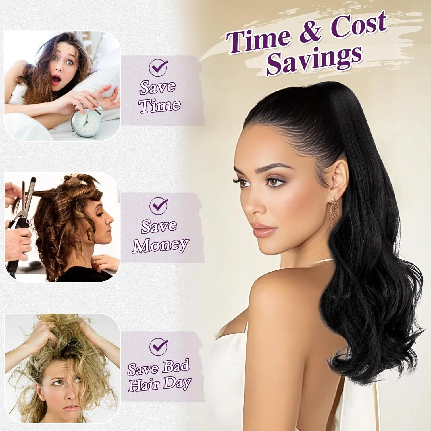 Накладной хвост «Wavy Ponytail Hairpiece» черный с кудрями от BARSDAR Barsdar, Natural Black — фото 4