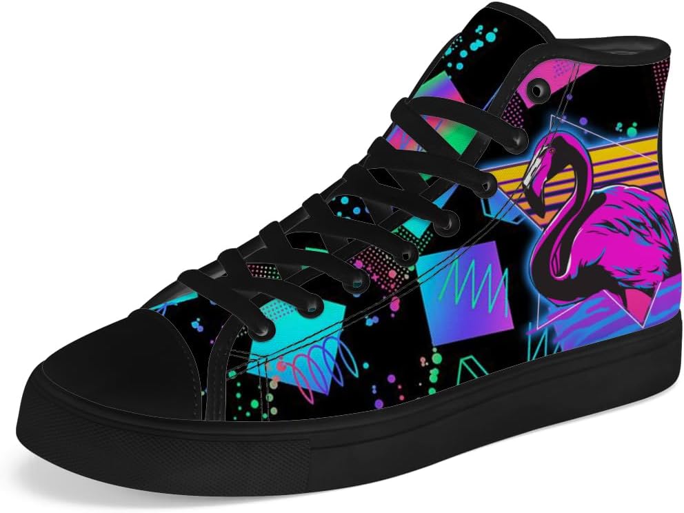 

Мужские и женские высокие кеды с фламинго из холщовой ткани, с шнуровкой, повседневная обувь Chebing, синий/фиолетовый