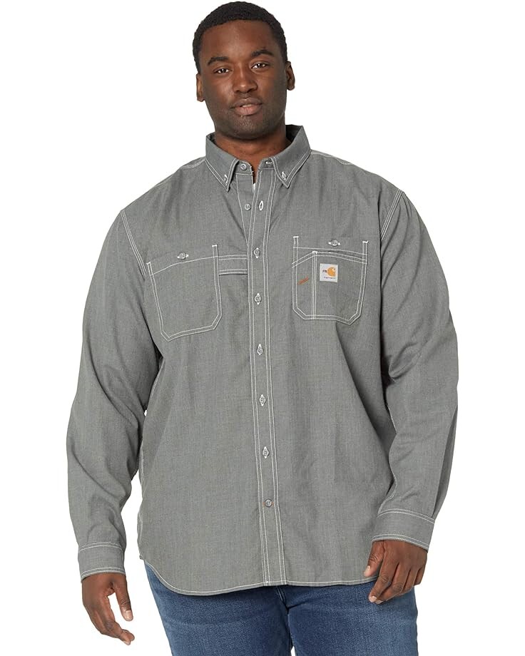 

Рубашка Carhartt Big & Tall Flame-Resistant Force Original Fit Lightweight Long Sleeve Button Front, цвет Gray