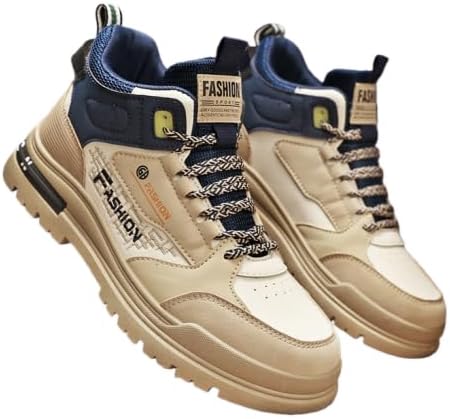 

Мужские кроссовки на высокой подошве - всепогодное сцепление, подошва из ПВХ, верх, шнуровка, поддержка щиколотки, амортизирующая стелька и поддержка свода стопы - прочные для улицы и спорта Minlaidian, синий/бежевый