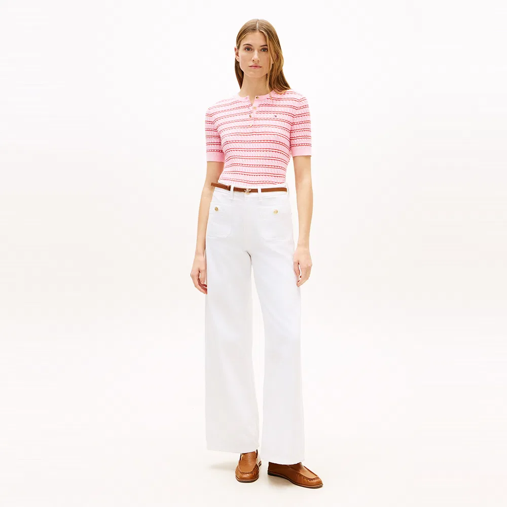 Женский розовый хлопковый свитер крупной вязки с воротником хенли от Tommy Hilfiger Women — фото 2