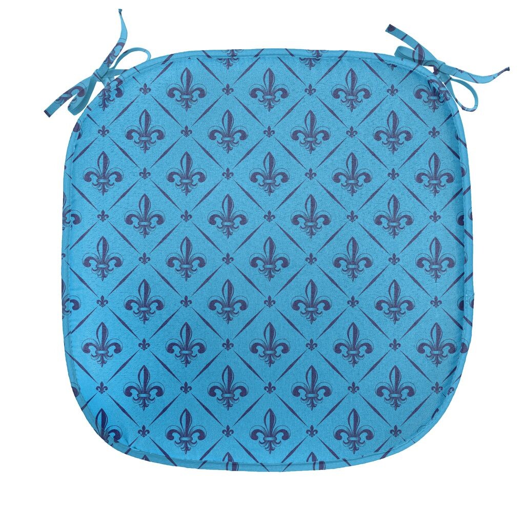 

ABAKUHAUS Fleur De Lis Подушка для обеденного стула с диагональными линиями Декоративная водонепроницаемая подушка с ремнями для кухонных сидений 40 см x 40 см Синий Темно-синий