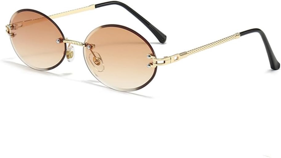 

Овальные солнцезащитные очки без оправы для женщин, маленькая металлическая оправа, прозрачные линзы цвета океана, винтажные солнцезащитные очки для женщин generic, Tea