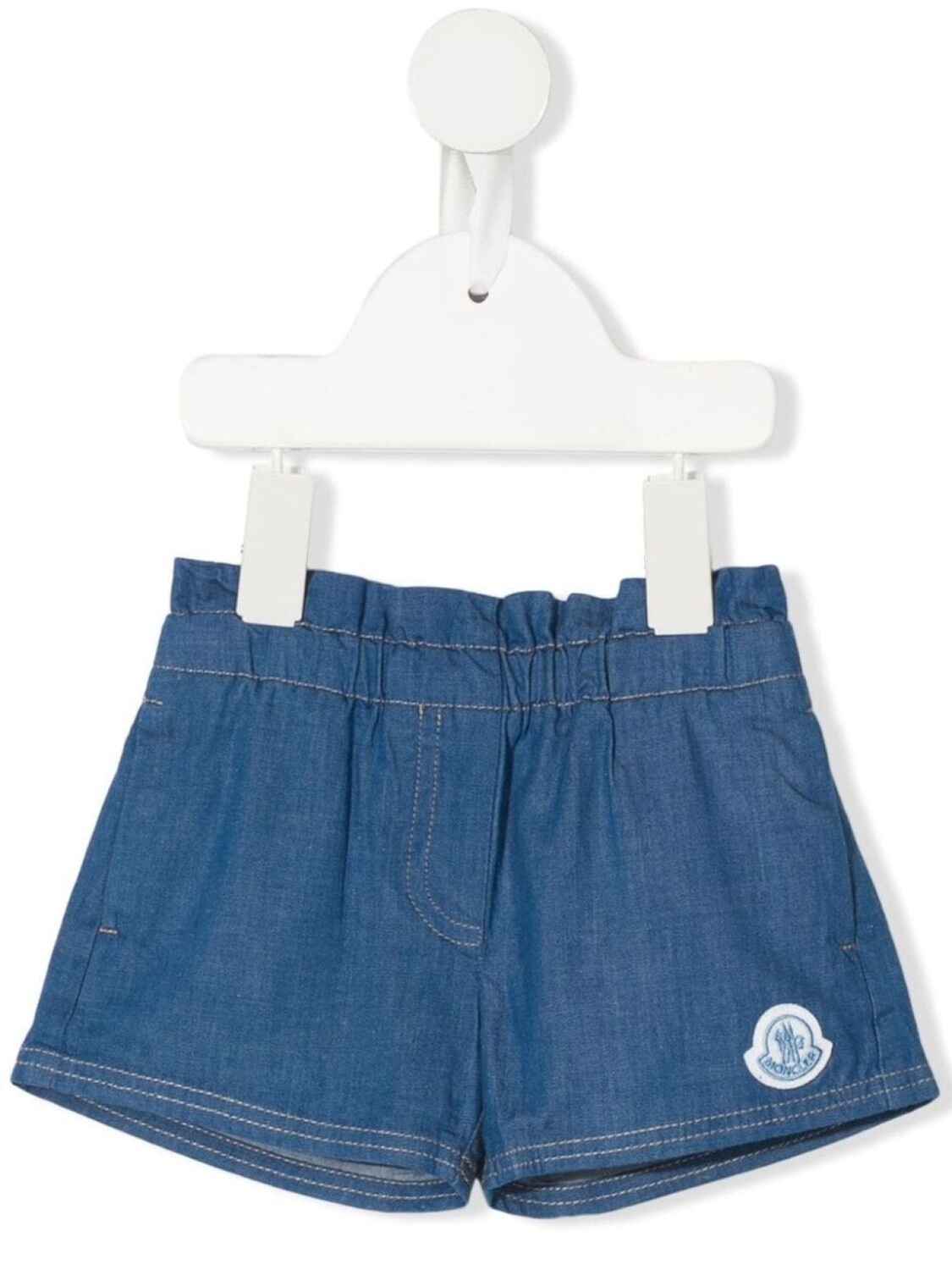 

Moncler Enfant джинсовые шорты с нашивкой-логотипом, синий