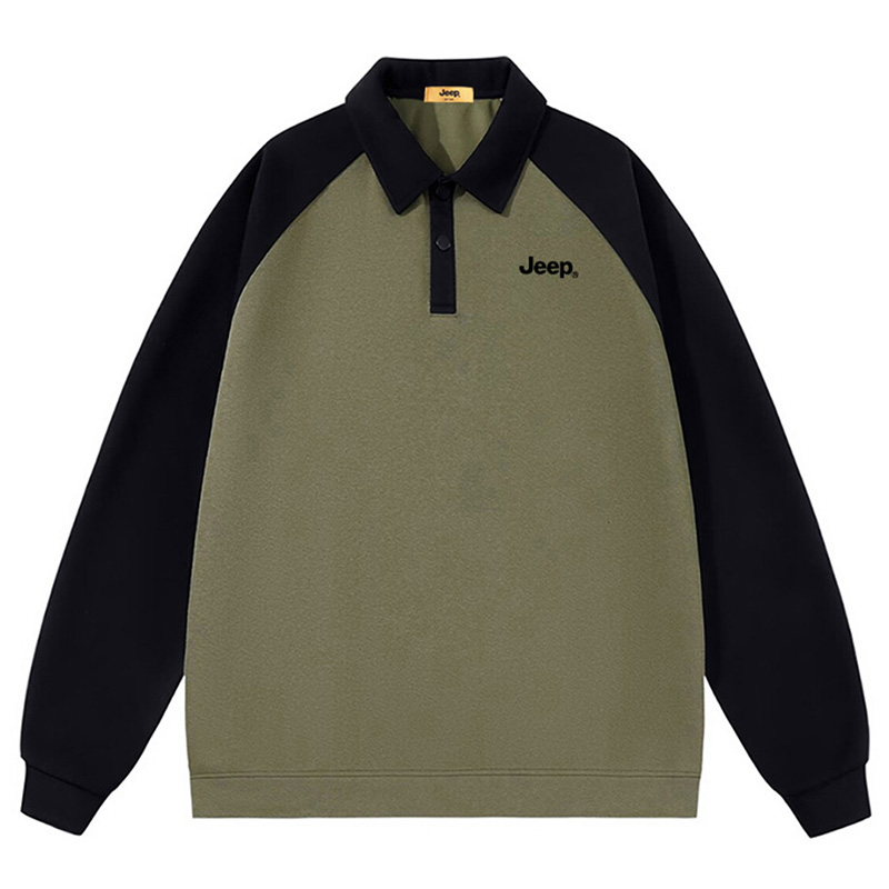 

Свитер унисекс с воротником-поло умеренной посадки Regular Jeep, army зеленый/черный