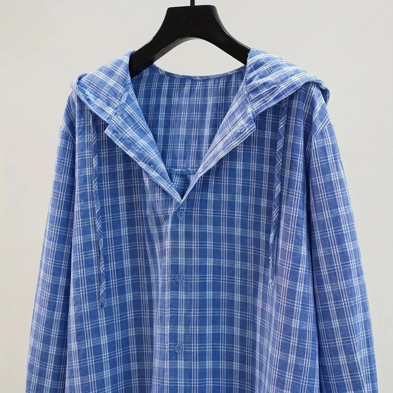 Блуза с капюшоном, клетчатая, женская, Regular Fit, бренд, цвет королевский синий — фото 4