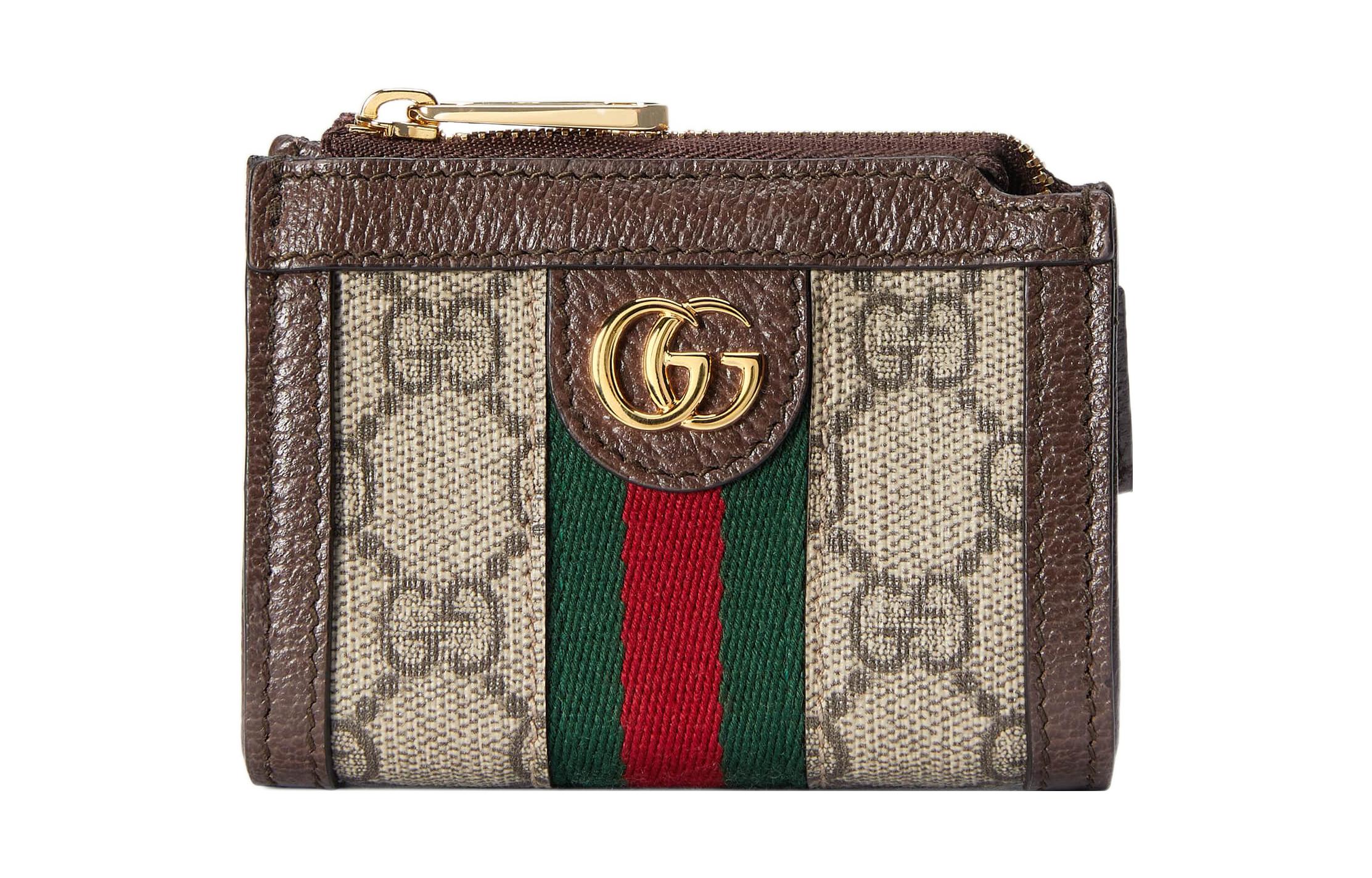 

GUCCI Кошелек для монет Ophidia Canvas с кожаной отделкой, стандартный, женский, цвет эбеновое дерево/коричневый