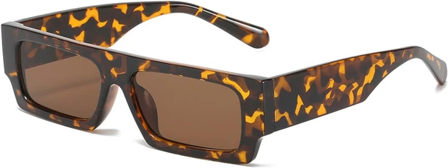 

Модные прямоугольные женские солнцезащитные очки в винтажном стиле с леопардовым принтом, темно-зеленые мужские очки с плоской верхней частью, защита от УФ-излучения UV400 HHZZYVY, Leopard Tea