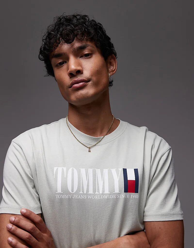 

Футболка Tommy Jeans с линейным логотипом-флагом в цвете шалфейно-зеленый