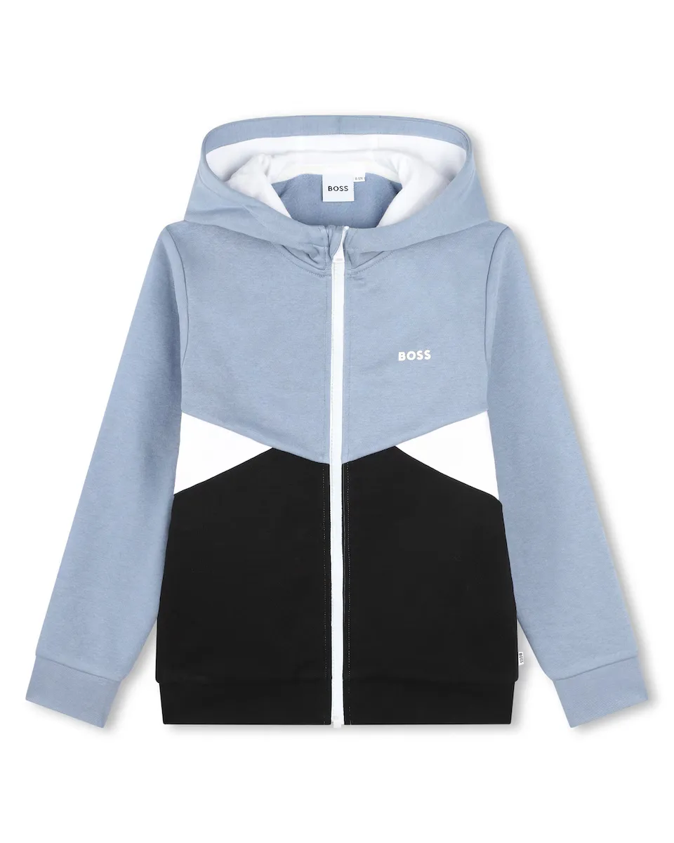 

Толстовка с капюшоном и молнией в стиле колор-блок для мальчика BOSS Kidswear, черный