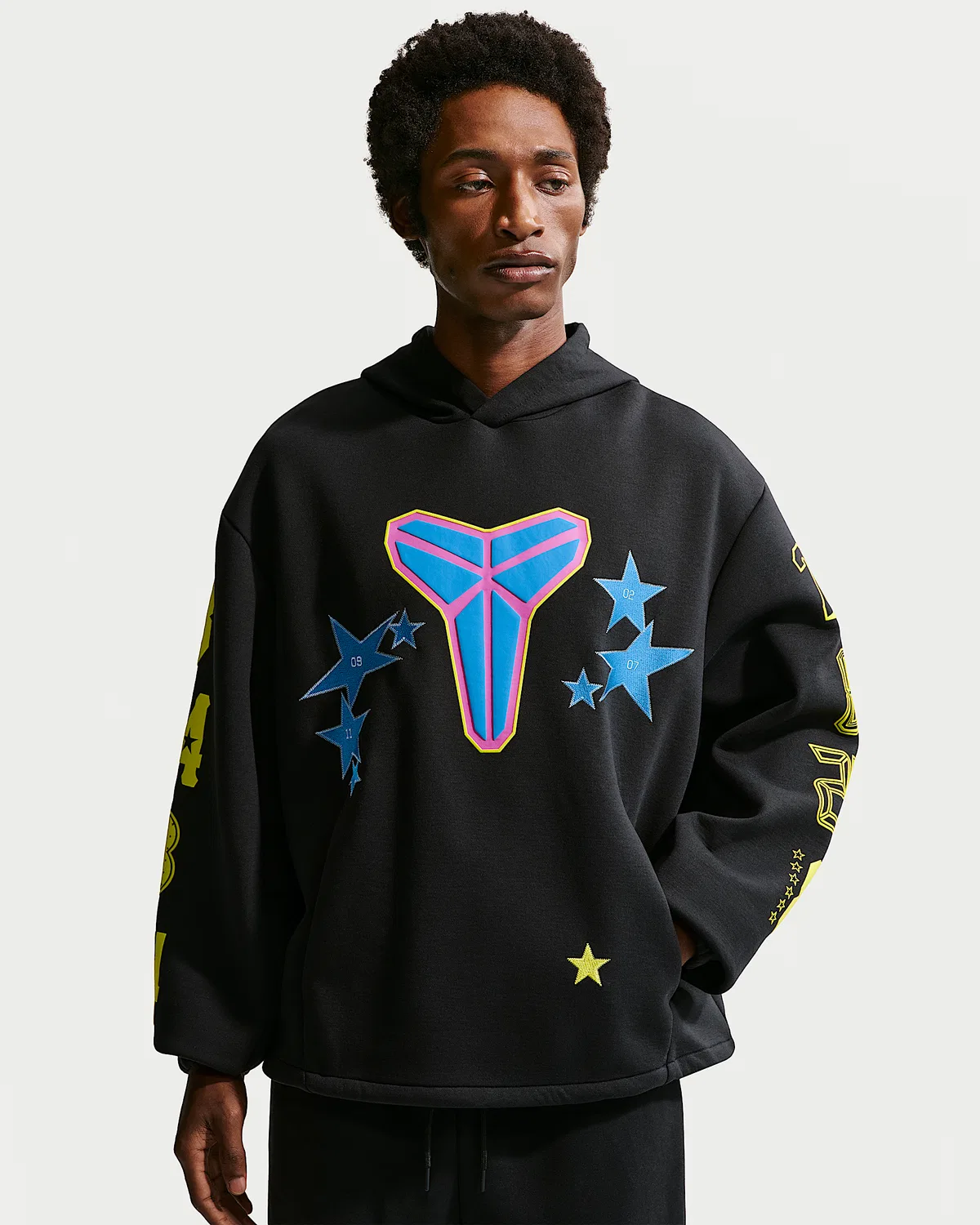 Мужское флисовое баскетбольное худи Kobe, Black/Sonic Yellow/Light Photo Blue