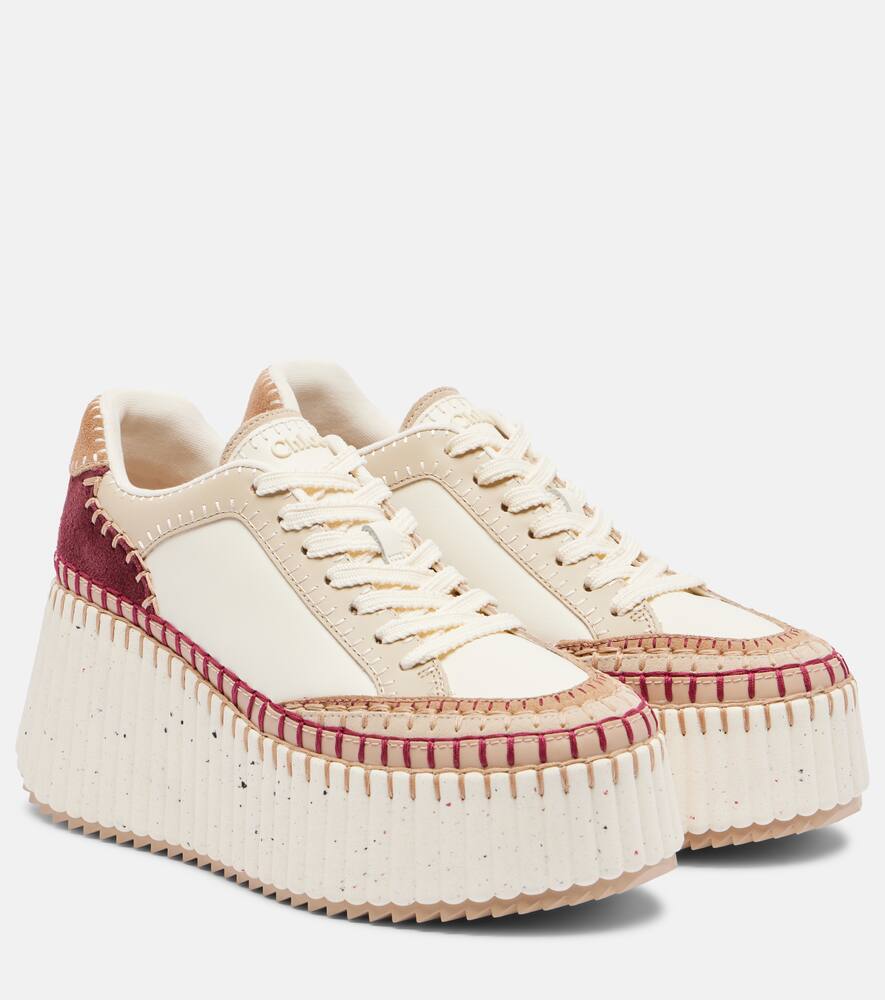 Кроссовки на платформе из кожи с отделкой из замши Chloé, Beige-Purple 1