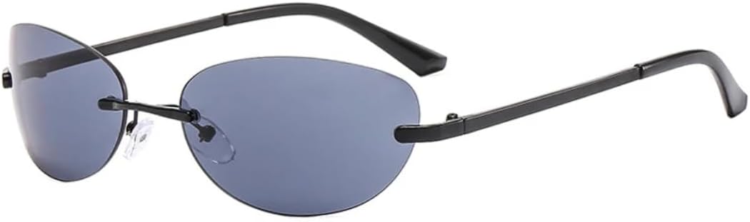 

Овальные солнцезащитные очки в винтажном стиле, металл, панк, модные, для путешествий, без оправы, с градиентными линзами, защита от УФ-излучения UV400 VVTWSSW, Black Gray