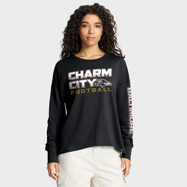 

Женская черная футболка с длинным рукавом Baltimore Ravens Hometown Legacy Fanatics, Черный, Женская черная футболка с длинным рукавом Baltimore Ravens Hometown Legacy Fanatics