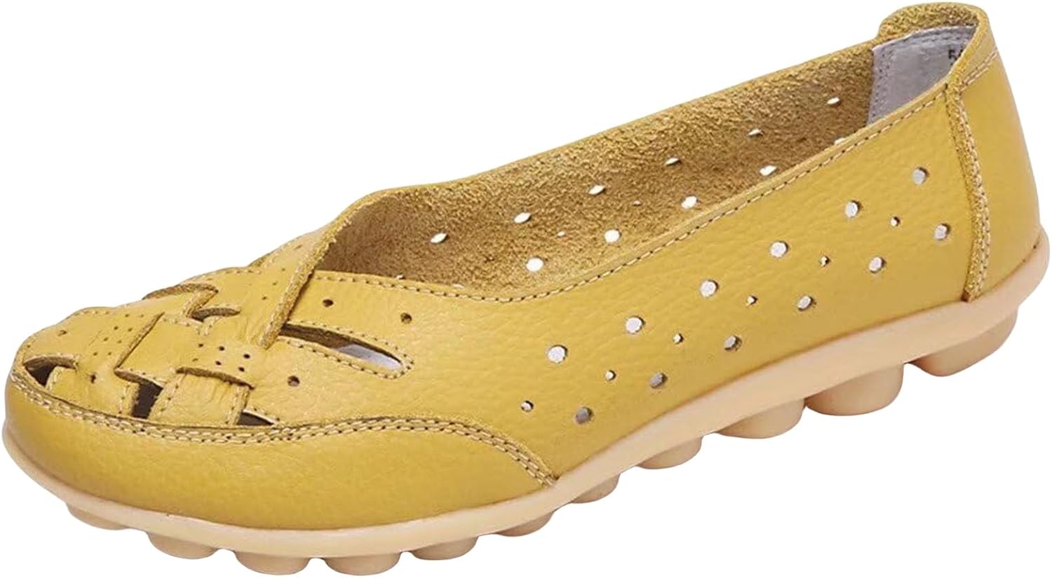 

Женские дышащие комфортные лоферы для прогулок и офиса, кожаные балетки с открытым носком, ортопедические лоферы с вырезами, модные повседневные балетки, удобная обувь, сандалии Generic, желтый
