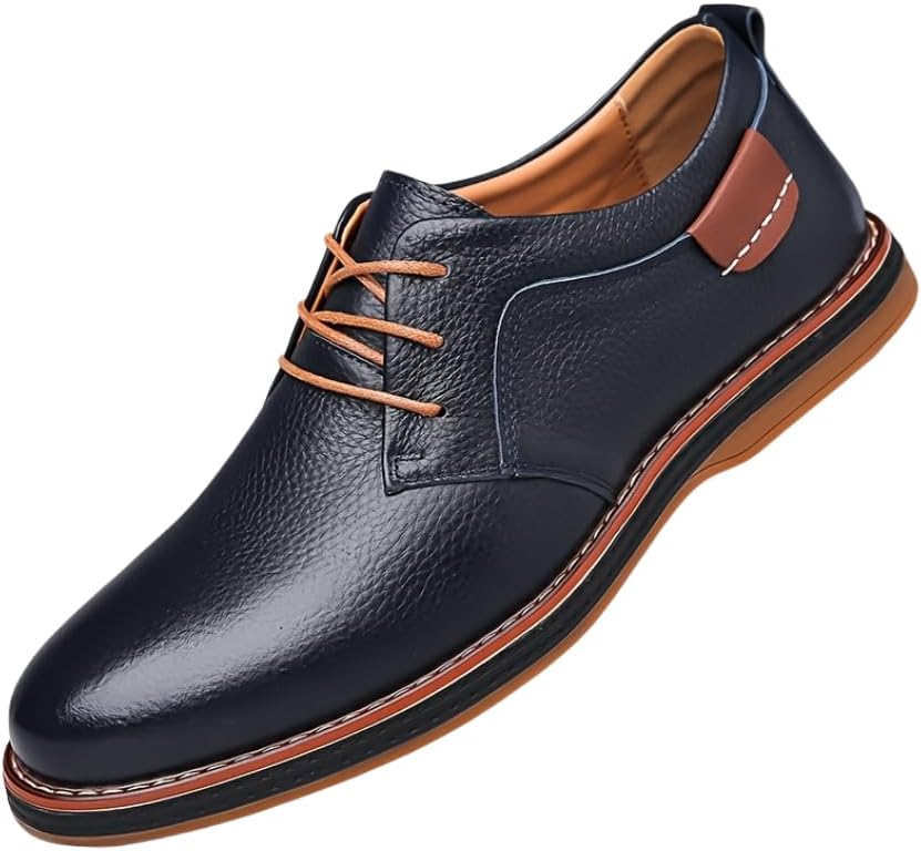 

Мужские кожаные деловые туфли - элегантные шнурованные туфли для офиса и повседневной носки, комфорт на все сезоны для работы, вечеринок и повседневного образа, туфли Hhhchpm, синий