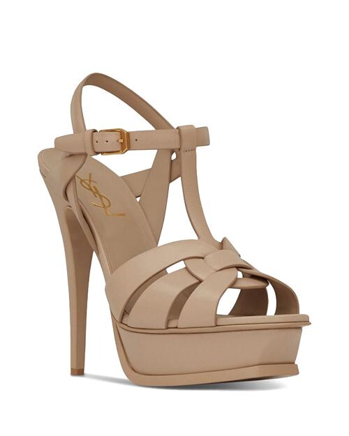 

Сандалии Tribute на платформе из гладкой кожи Saint Laurent, цвет Tan/Beige
