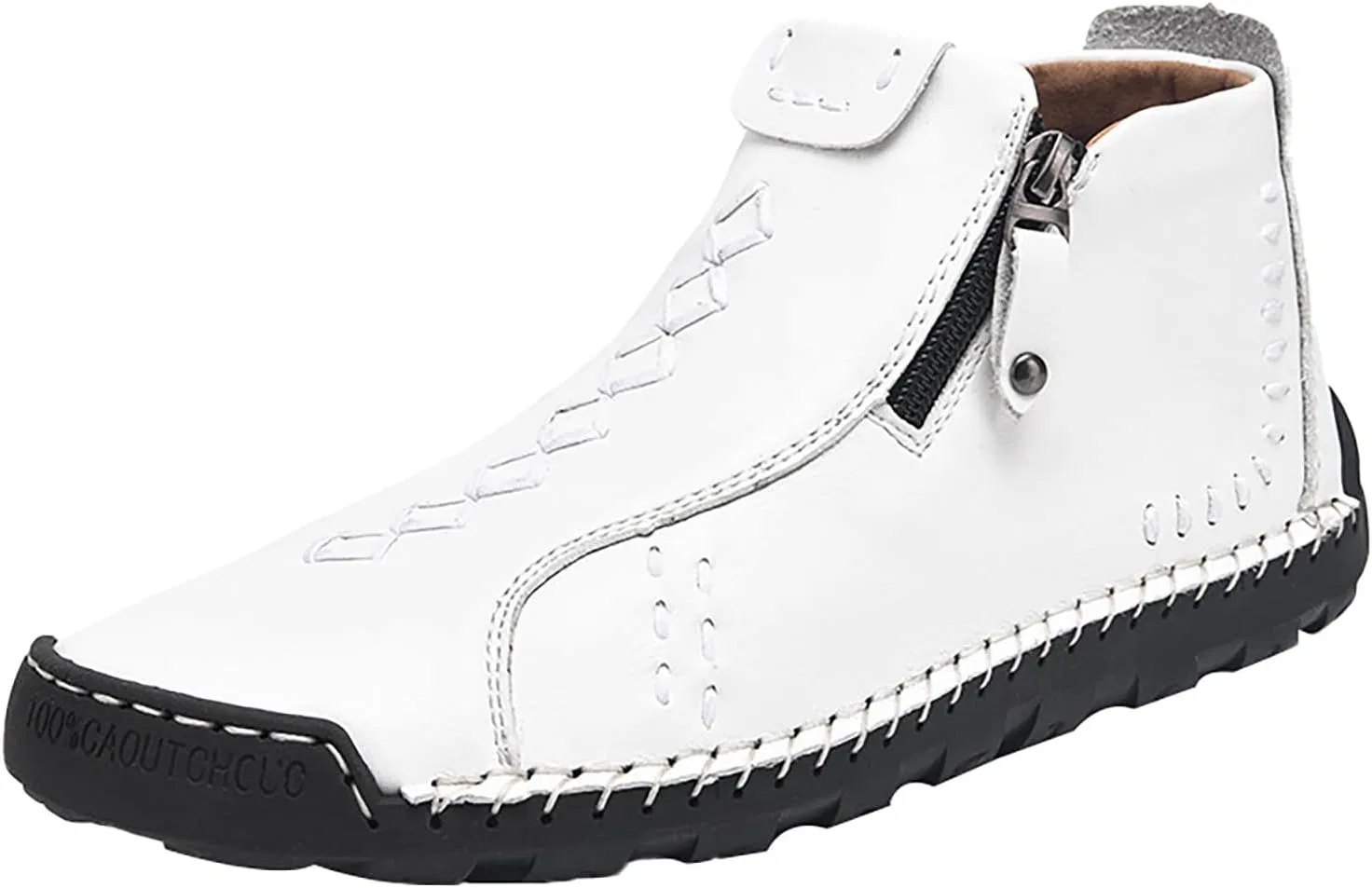Herren Leder Freizeitschuhe, Лоферы Оксфордские слипоны Schuhe Stiefeletten Handnähte Seitlicher Reißverschluss, Прогулочные кроссовки Wanderschuhe Renaissance Mokassins Mittelalterliche Stiefel Generic, Weiß
