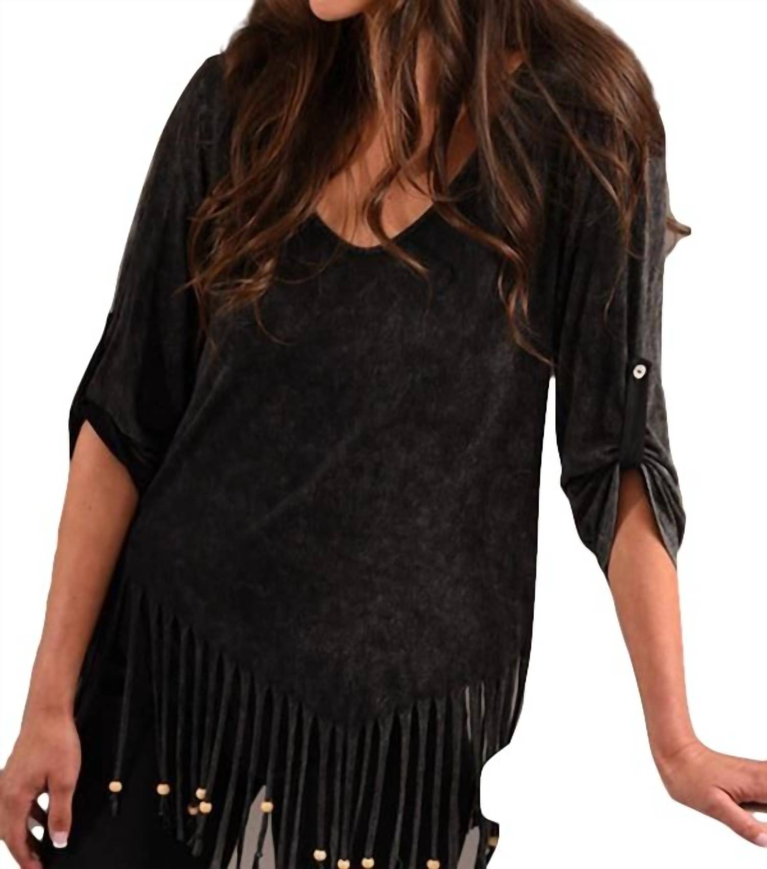 

Топ Stone Wash Cut Out Fringe в цвете Charcoal ANGEL
