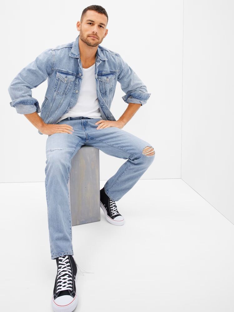 

Прямые рваные зауженные джинсы Gap, синий