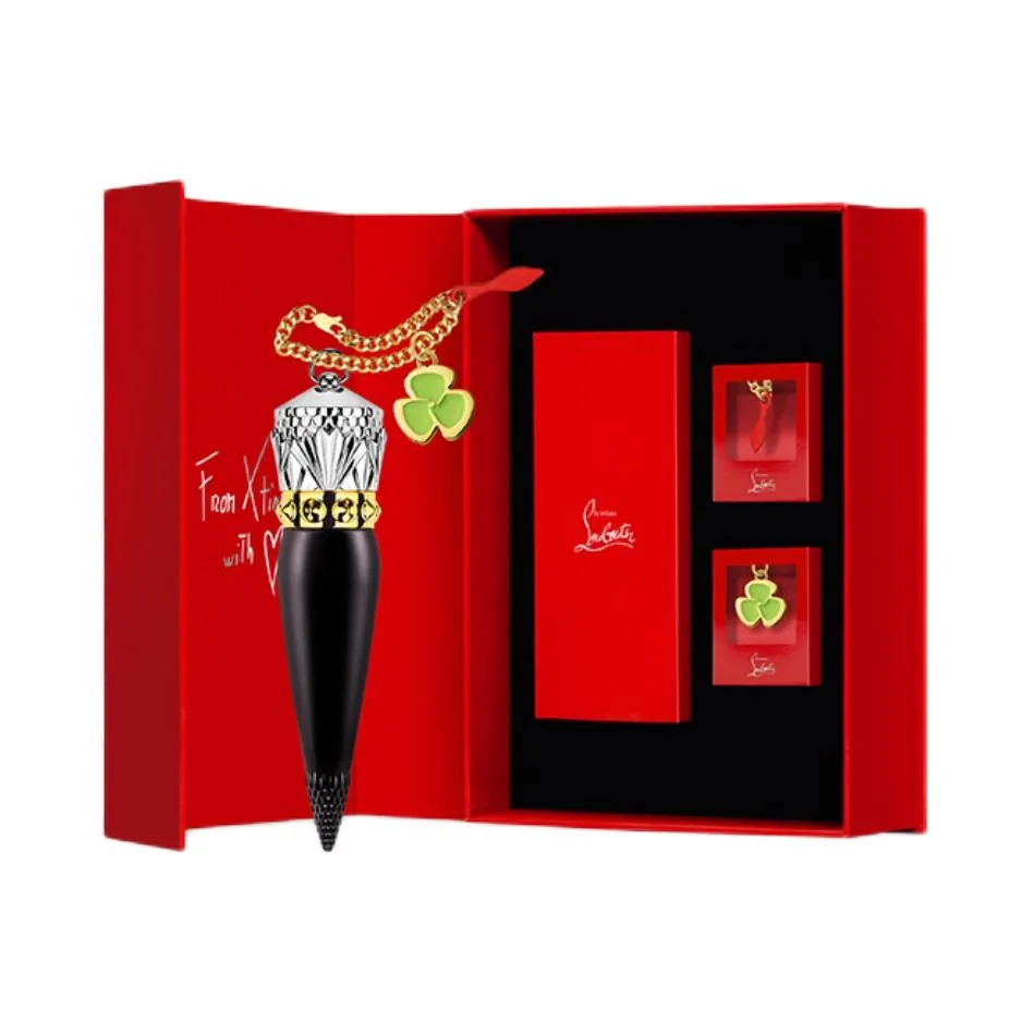 Christian Louboutin CL Scepter помада на цепочке матовая легко растушевывается натуральная, Three-Piece Set: Soft Matte Lipstick #318M 3.8g+Short Chain+Trefoil Pendant