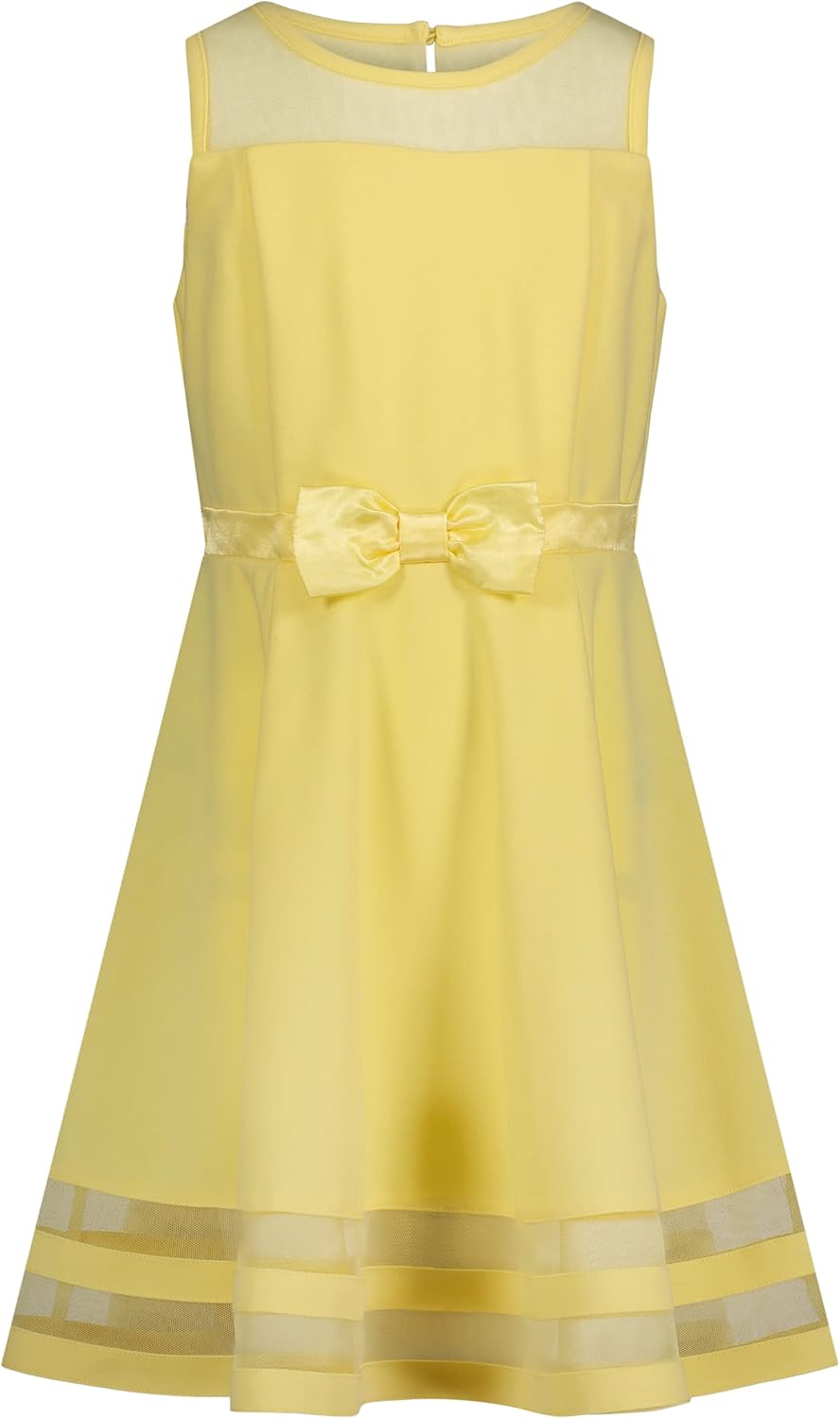 

Платье для вечеринки Calvin Klein для девочек Legacy, облегающий силуэт с расклешенной юбкой, Light Yellow